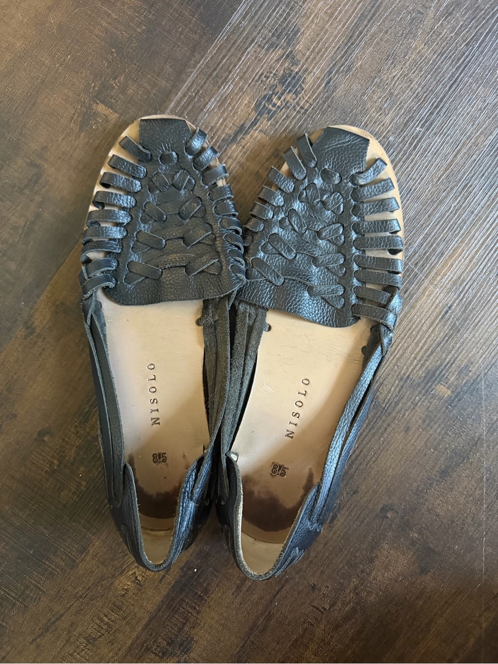 Nisolo Black Woven Leather Huarache Flats